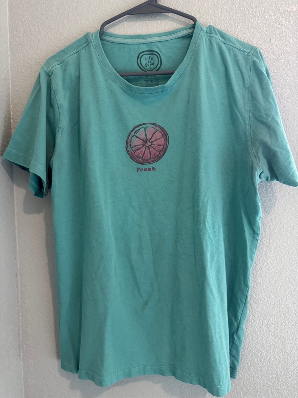 Life Is Good Teal Short-Sleeve Tee with Pink Citrus Graphic 100% Cotton